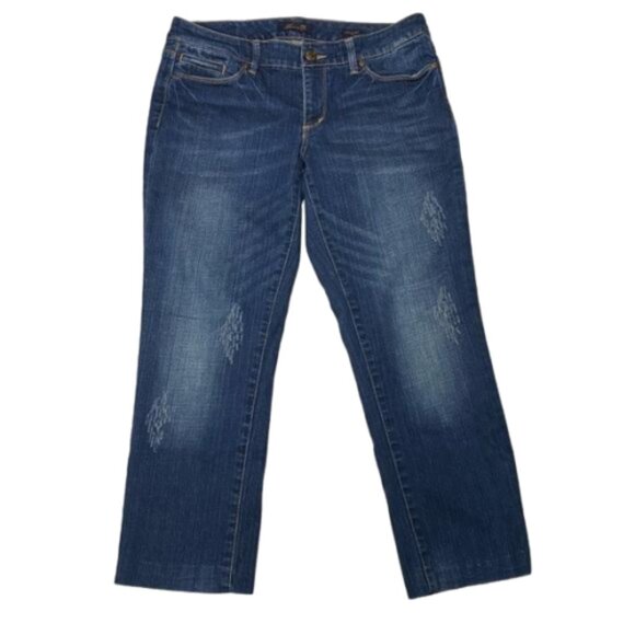 Seven7 Dark Wash Distressed Hemmed 5 Pocket Jeans Size 10 #1039 - Picture 1 of 12